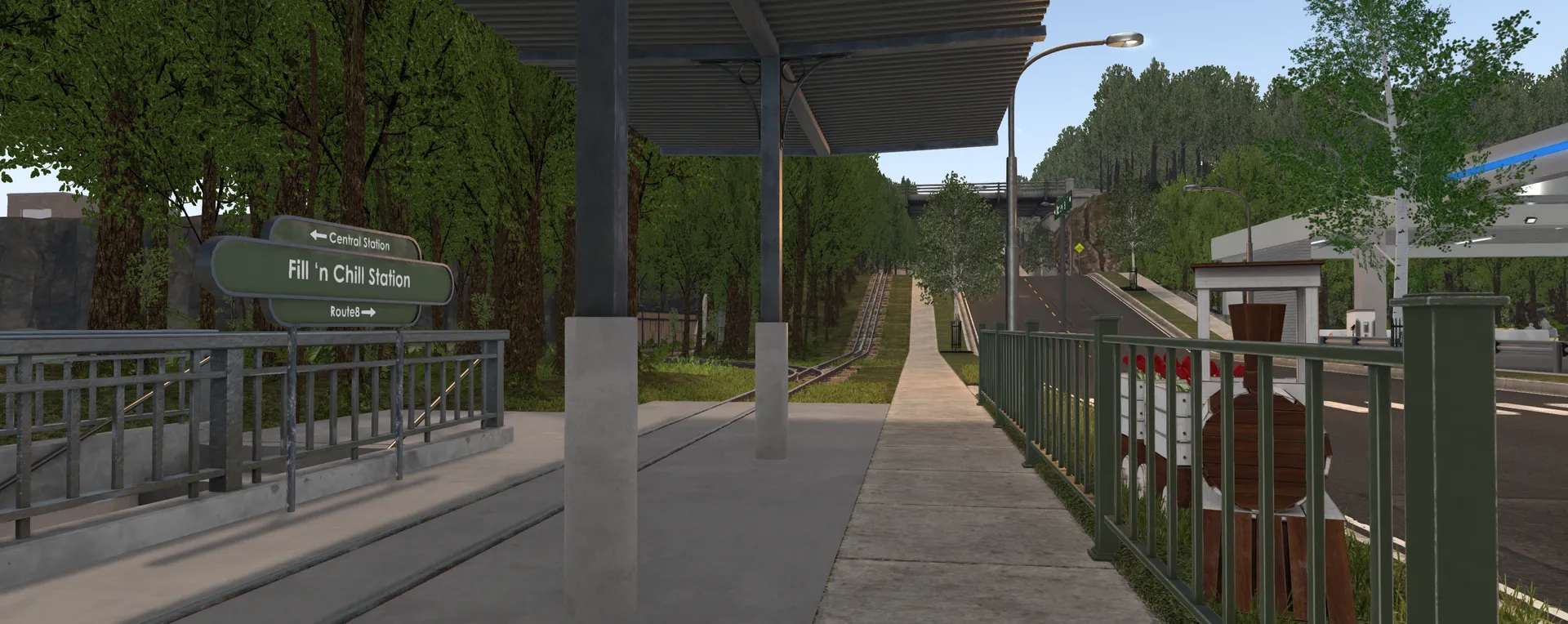 Fill 'n Chill Station platform beside Route 8