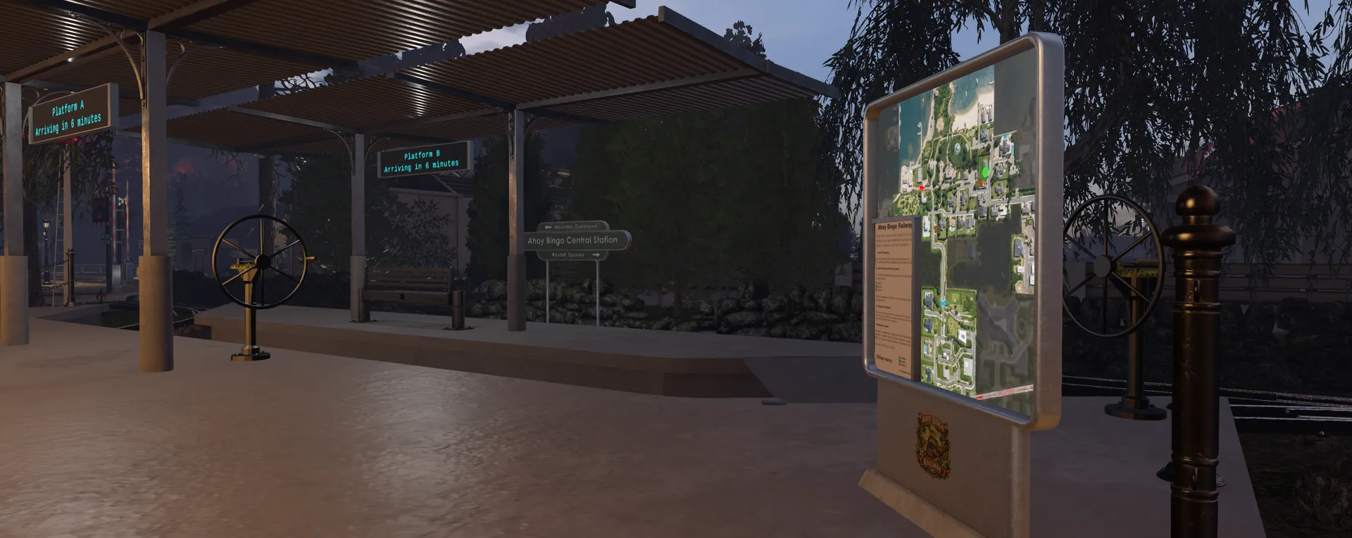 Ahoy Bingo Central Station platform with route map